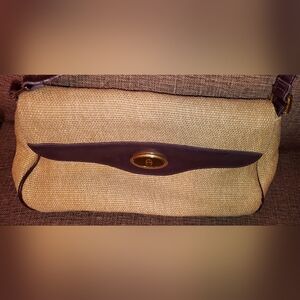 Etienne Aigner Woven Beige and Dark Brown Shoulder Bag